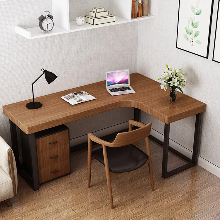 

！@Solid Wood Single Corner Desk Wall Corner Computer Desk Metal Frame Simple Bedroom L-shaped Custom Office Computer Desk