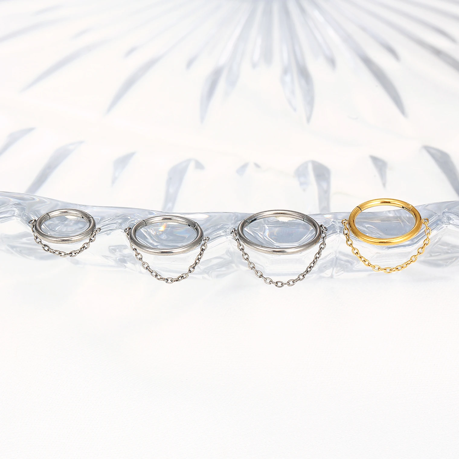 Women's Titanium Hinge Segment Nose Ring with CZ, Cartilage Piercing