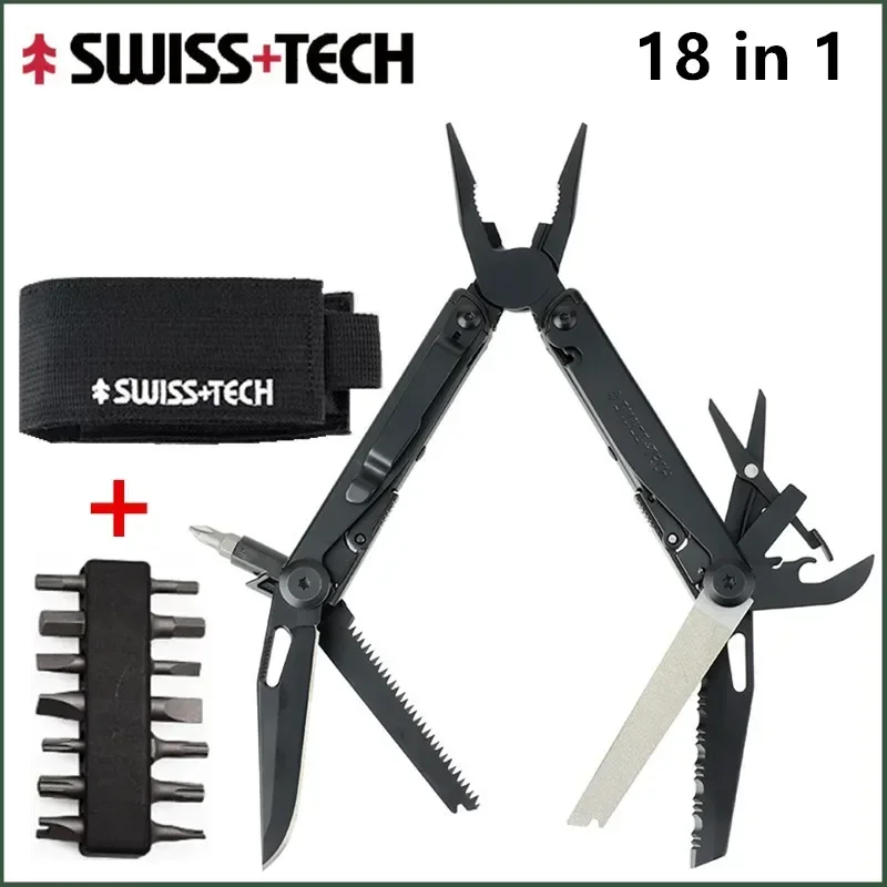 SWISS TECH 18-in-1 Multitool Tangen Opvouwbaar Multifunctioneel Combinatiegereedschap Zakmes Draagbaar EDC Buitenuitrusting