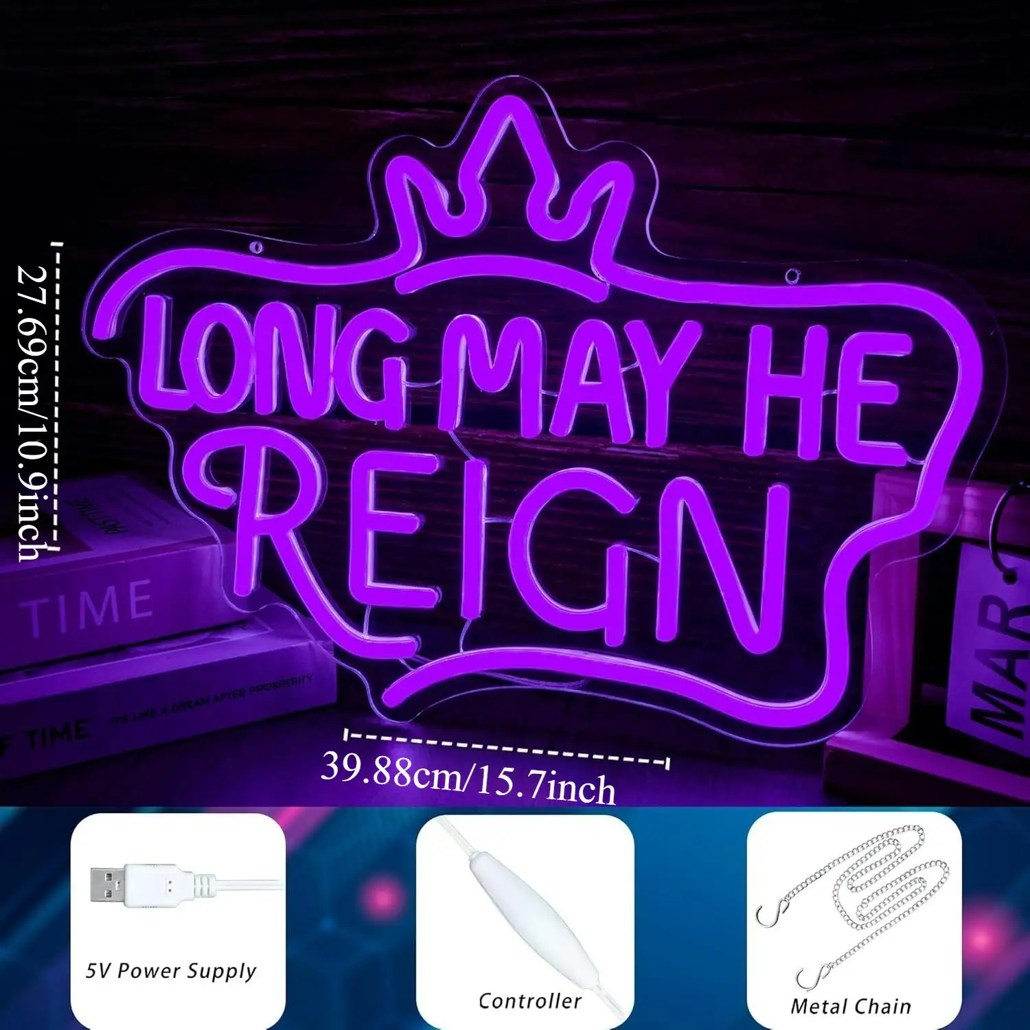 Long May He Regin Neon Sign USB Dimmable LED Neon Lights for Game Room Man Cave Bedroom Wall Art Decor Gift for Fans Wall Lights view 5