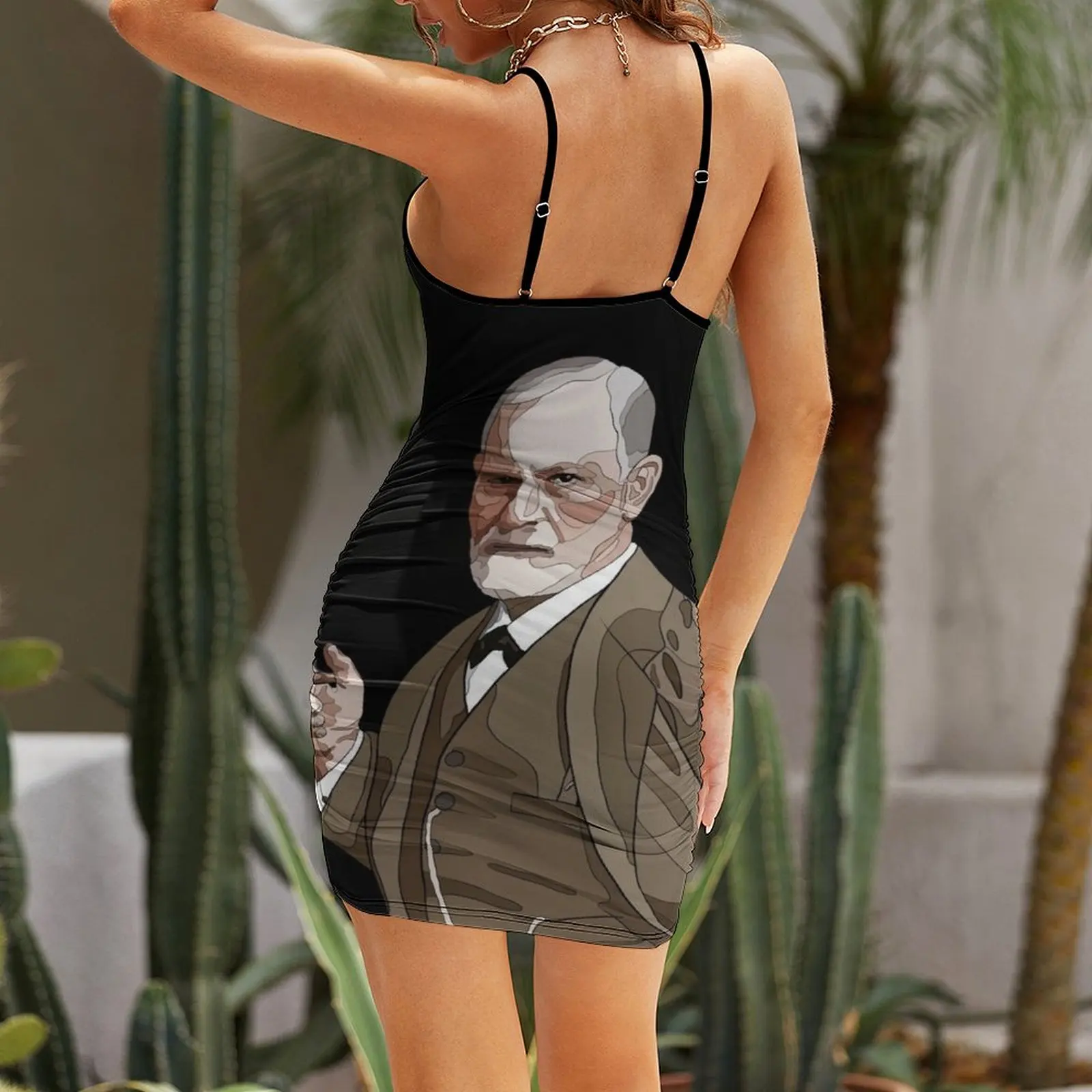 Illustration of Sigmund Freud - founder of psychoanalysis / psychology Sling Dress Women's long dress Woman fashion Dress