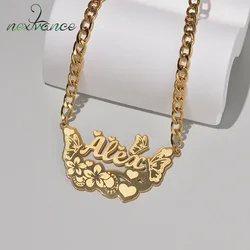 Nextvance Customized Name Necklace Butterfly Flower Stainless Steel Personalized Nameplate For Women Girl Jewelry Gifts