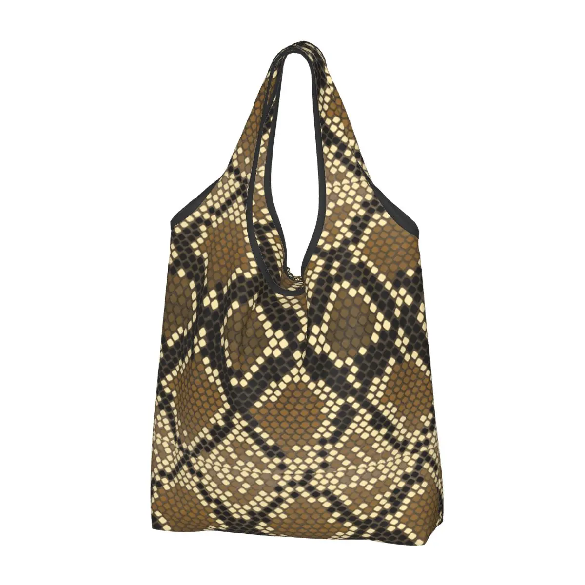 

Custom Snake Skin Print Shopping Bags Women Portable Large Capacity Grocery Snakeskin Texture Tote Shopper Bags