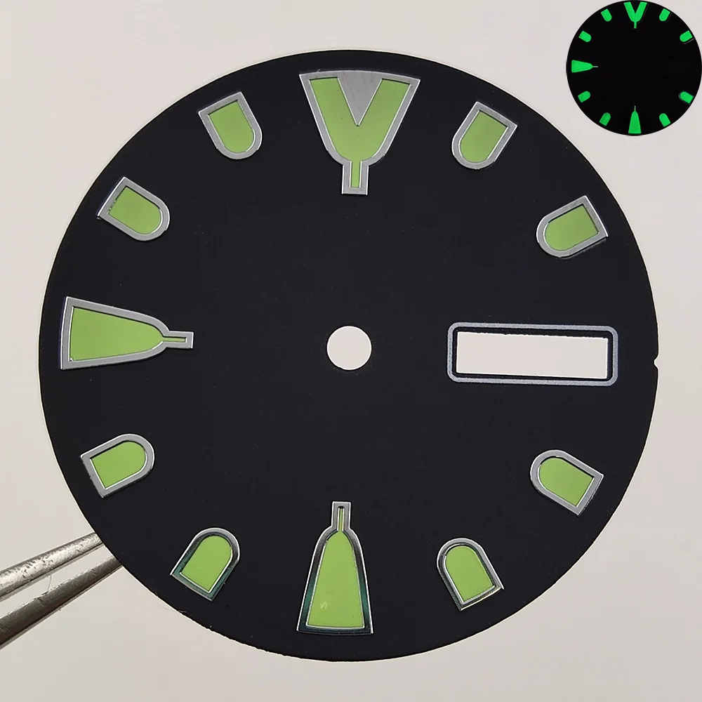 28.5mm black green scale dial C3 night light sterile dial fits NH36 movement