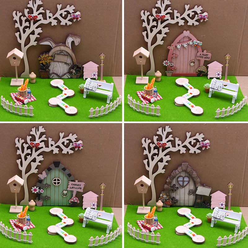 

1:12 Dollhouse Miniature Spring Courtyard Set Doll Wooden Rabbit Love Door Easter Garden DIY Model Decor Toy Accessories