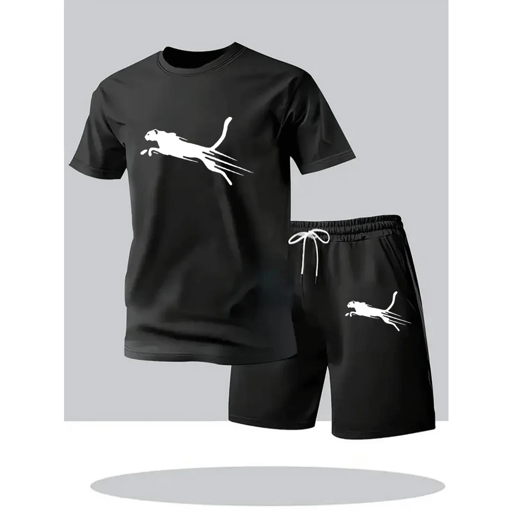 2026 New Trendy Business Summer Men's Sports Set Casual Fitness Jogging Basketball Fashion Short Sleeve T-shirt + Shorts 2 Sets