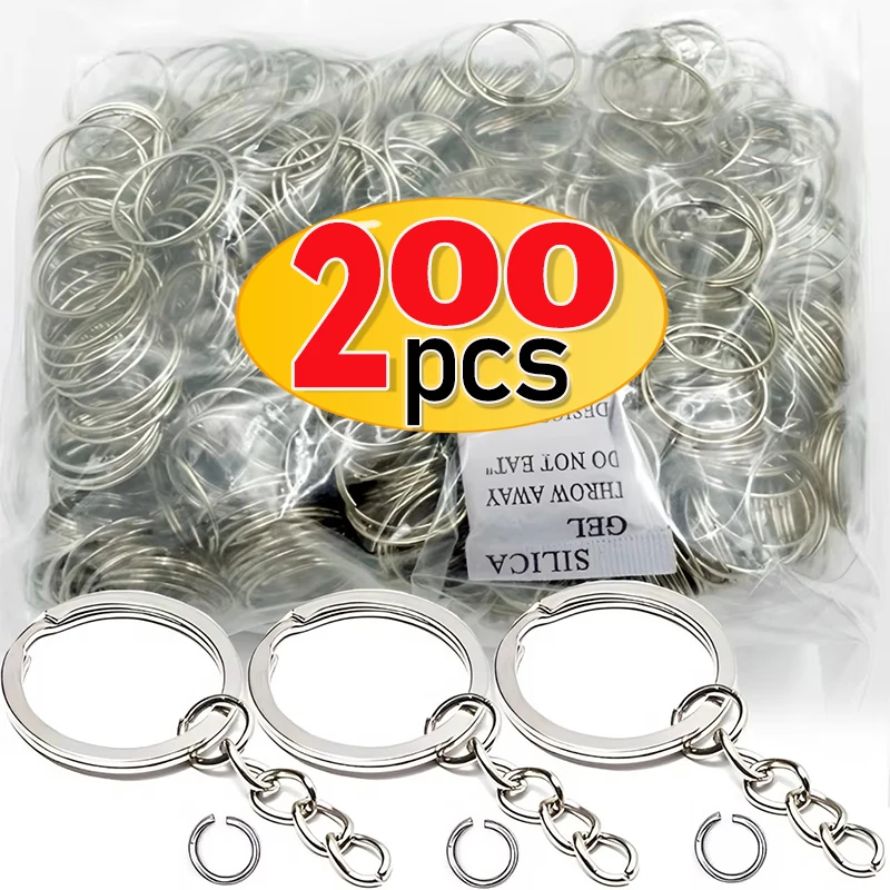 

50-200pcs Silver Plated Metal Blank Keyring Keychain Split Ring Keyfob Key Holder Rings DIY Findings Making Keychain Accessories