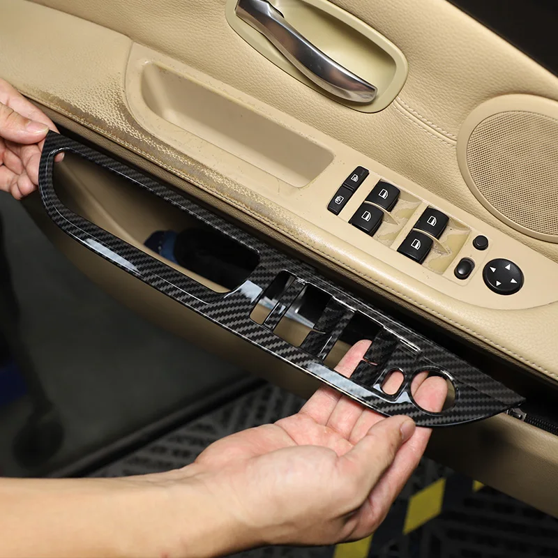 

For BMW 5 Series E60 2004-20210 ABS Carbon Fiber Car Glass Lift Frame Trim Sticker Interior Car Accessories (LHD)