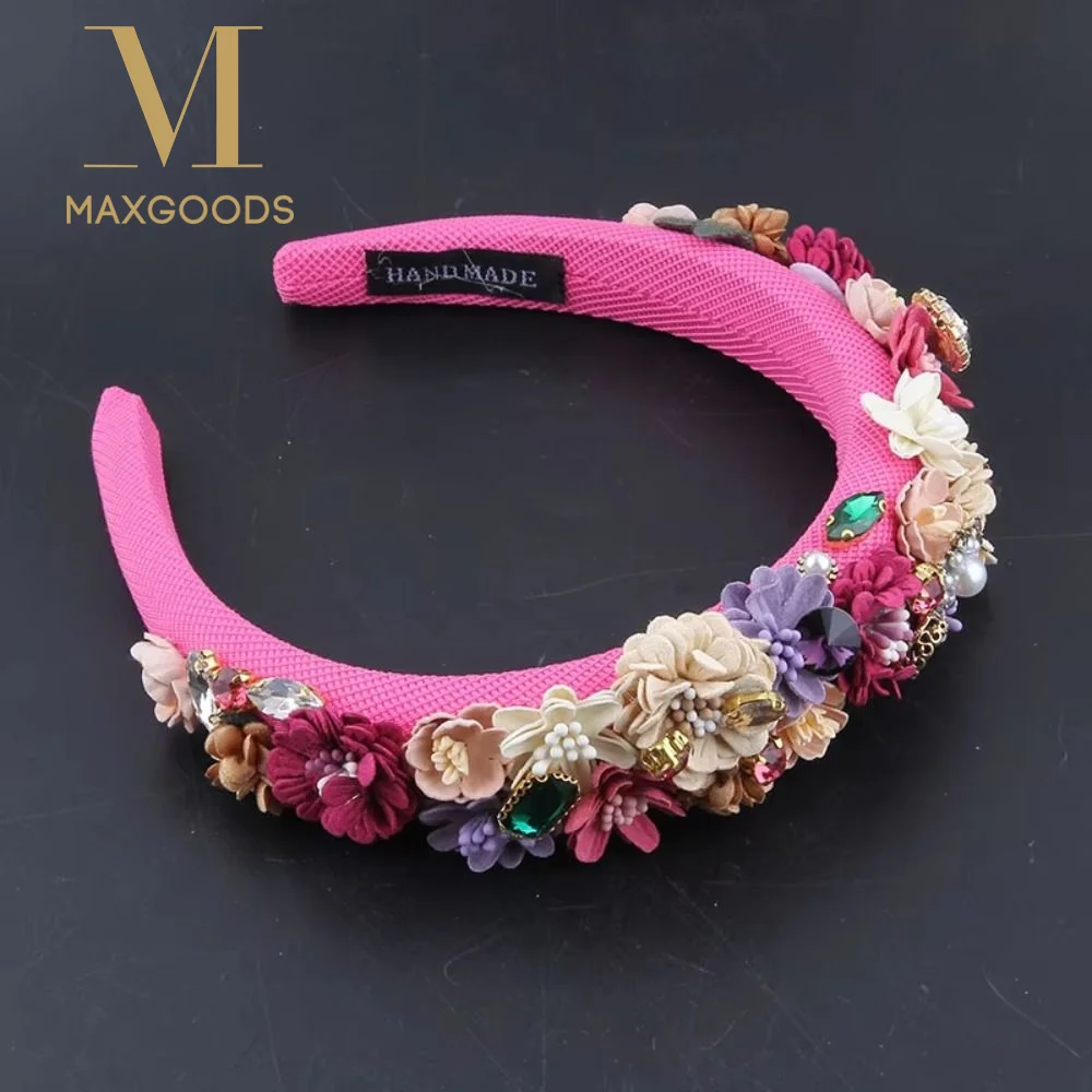 

Baroque Style Sponge Dried Flower Headband Rhinestone Handmade Flower Headband Wedding Headwear Lightweight Flower Hair Band