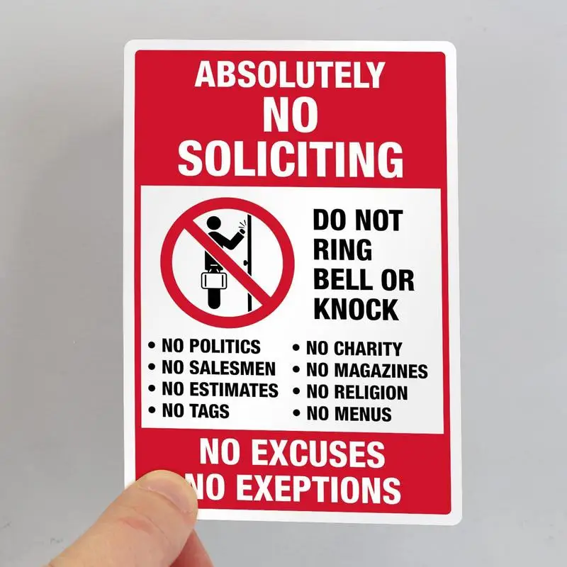 Waterproof PVC Absolutely No Soliciting Sign Sticker For Front Door Window Wall Ban On Selling Sign Sticker For Home And Busines