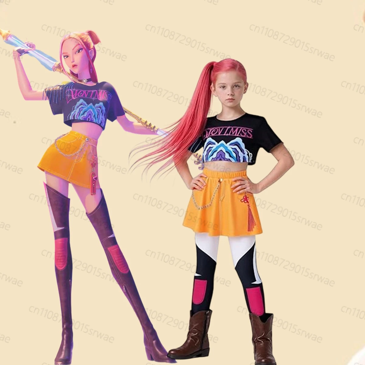 

Mira Cosplay Girls KPop Demon Hunters Costumes Jacket Top Shorts Kids Halloween Costumes Singer Cosplay Carnival Suit