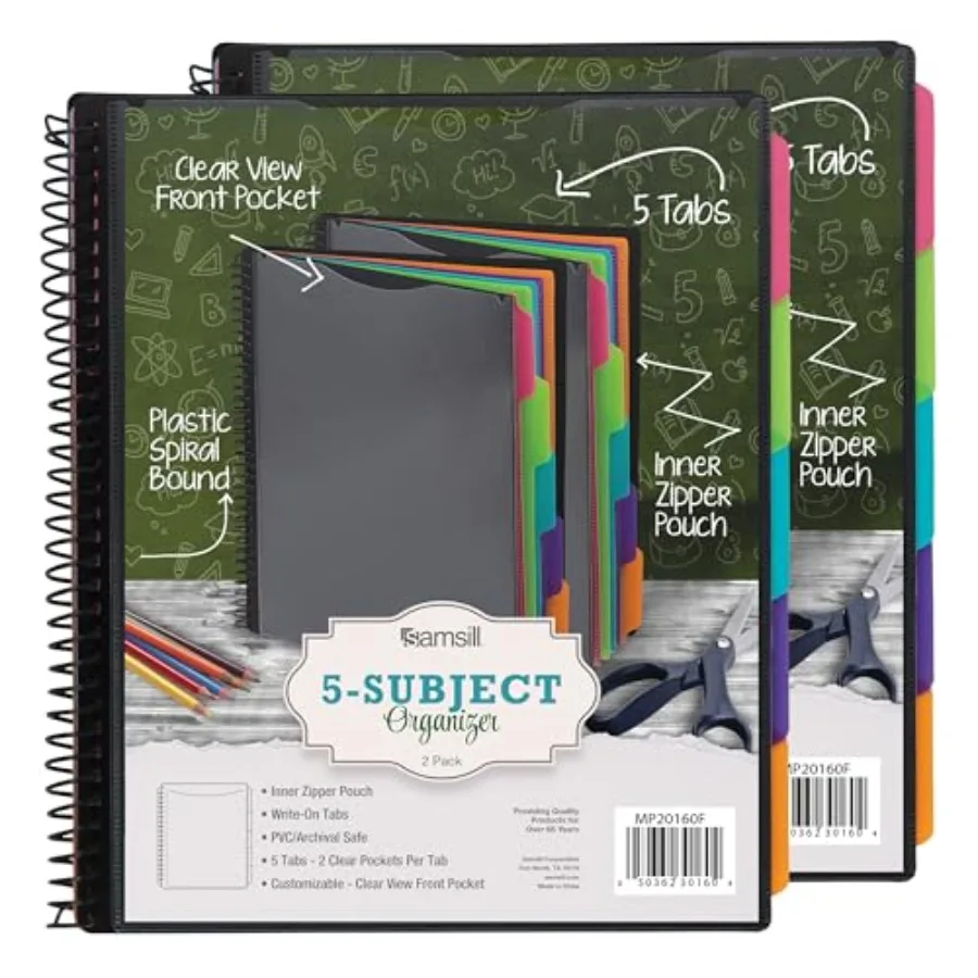 

Samsill Spiral Folder Organizer - and 10 Pockets with Zipper Pouch, Multi Pocket Color Cordinated Folder Binder with Customizab