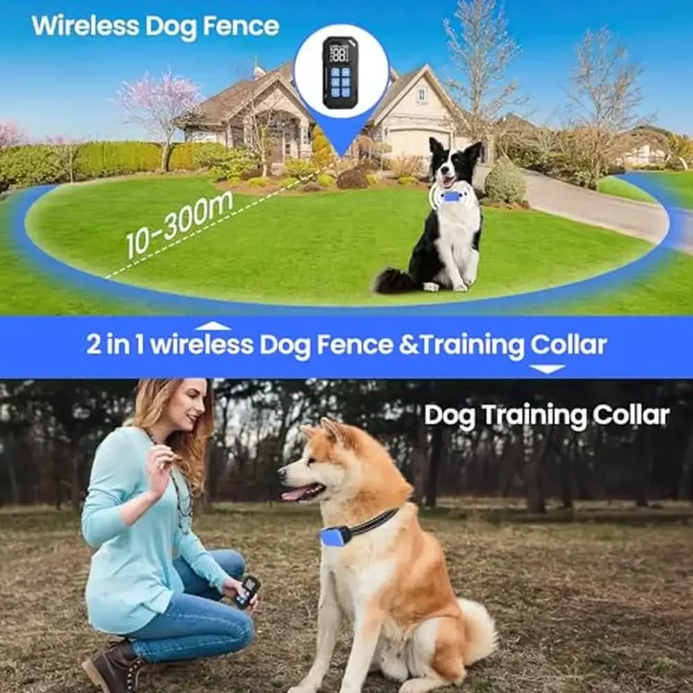 Electric Wireless Dog Fence with Remote Training Collar & 42 Level Radius Boundary 800ft Signal Range Waterproof & Rechargeable