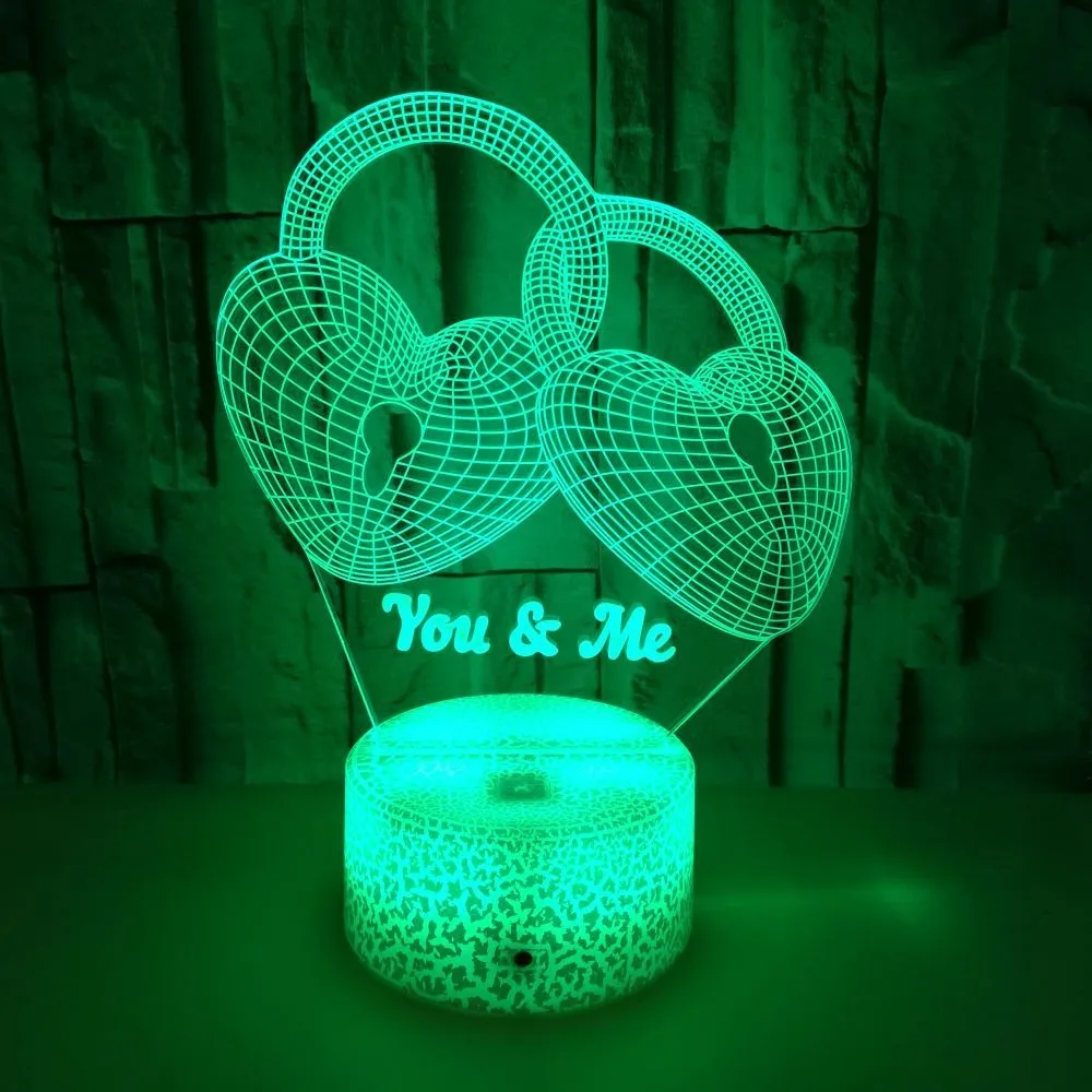 Nighdn-luz nocturna con cerradura de amor romántica, lámpara de ilusión 3D para mesa, decoración de dormitorio, regalo de cumpleaños y San Valentín para amante