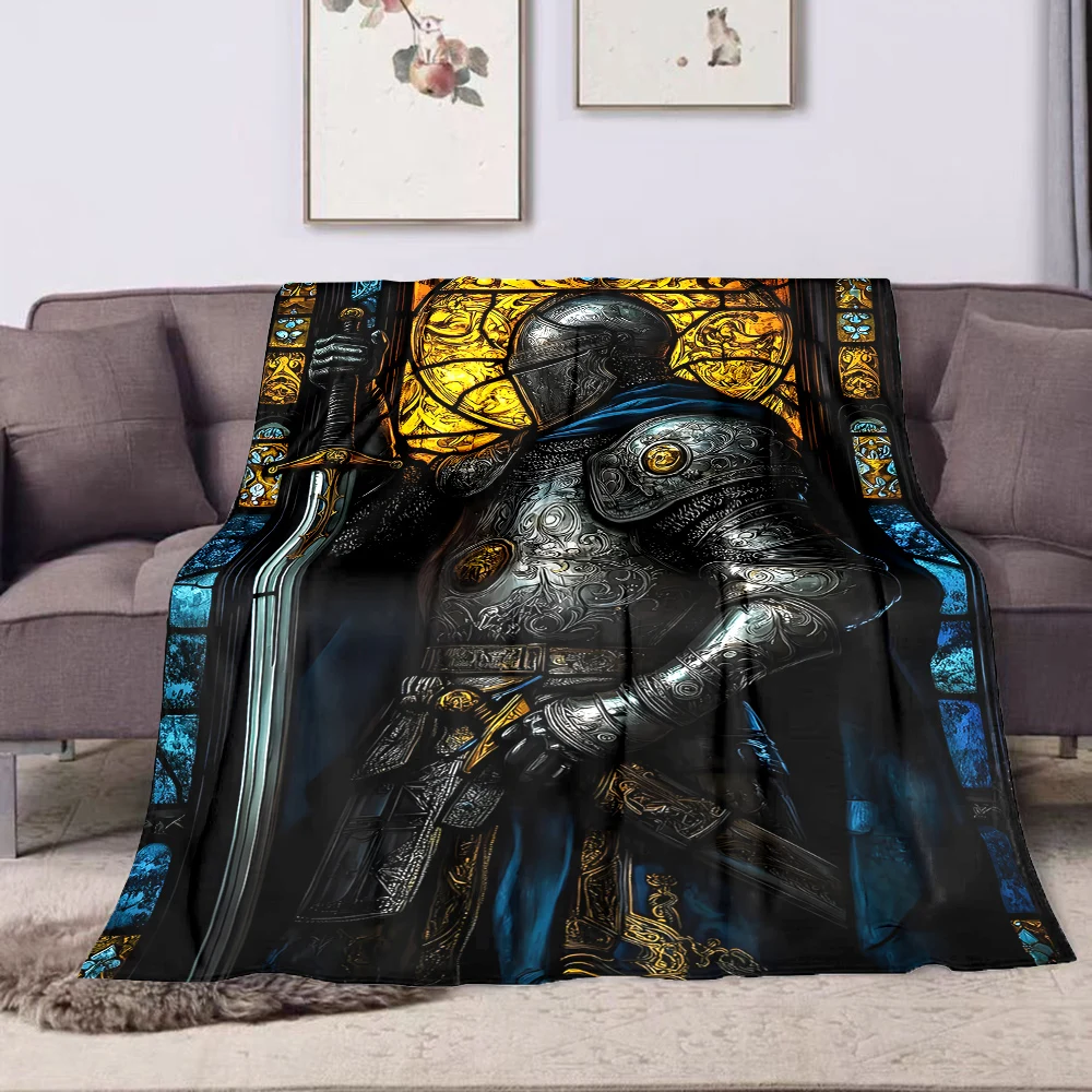 1PC Knight in Armor Portrait printed blanket all seasons multi-purpose blanket suitable for sofa, camping, travel, car