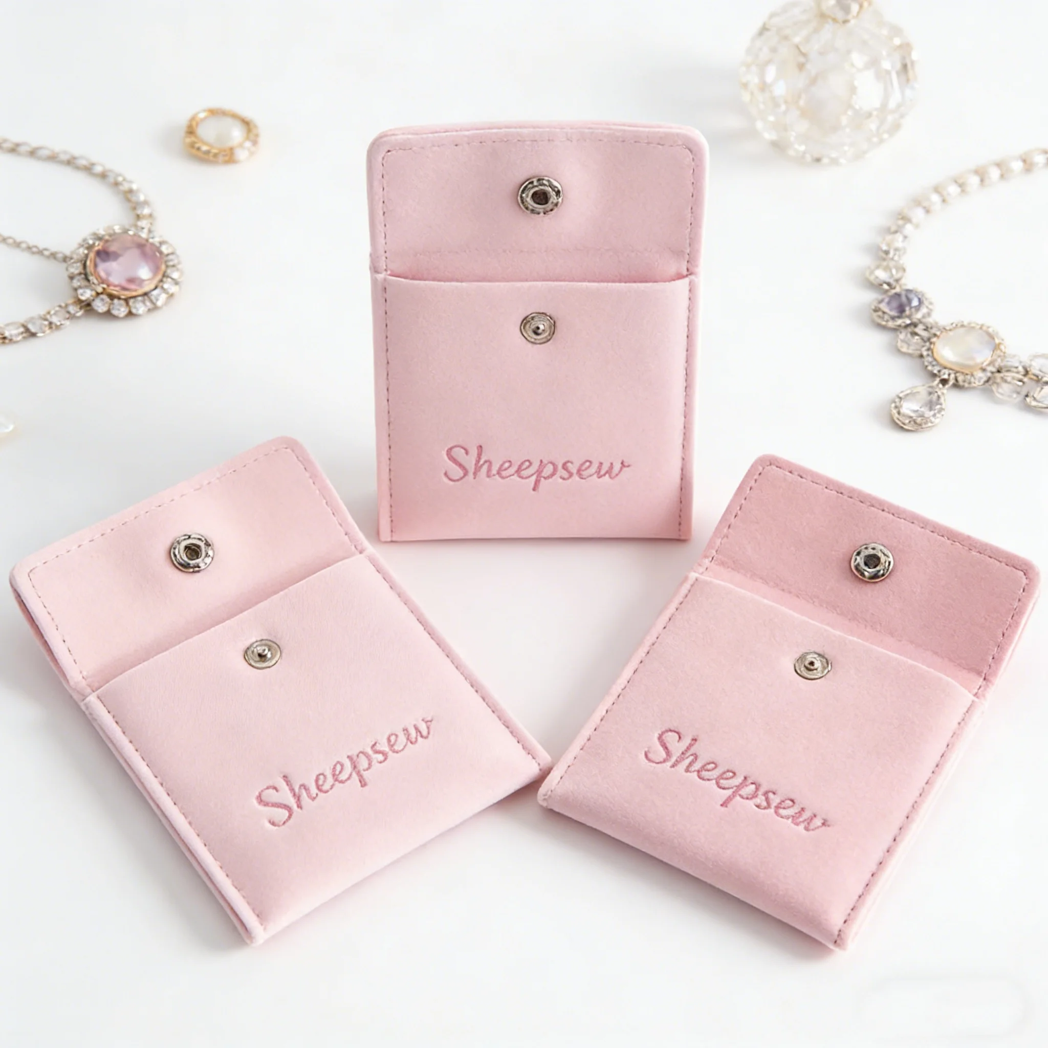 

50 шт. оптом: бархатные мешочки на кнопках для ювелирных изделий, роскошные упаковочные пакеты с индивидуальным логотипом для серег, колец, ожерелий