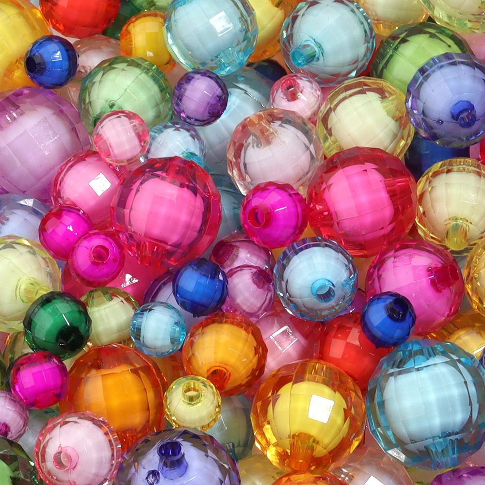 20-100 Stück 8/10/12/14/16/18/20 mm facettierte Acrylperlen gemischte Farben runde lose Perlen für Schmuckherstellung DIY Armbänder Halskette