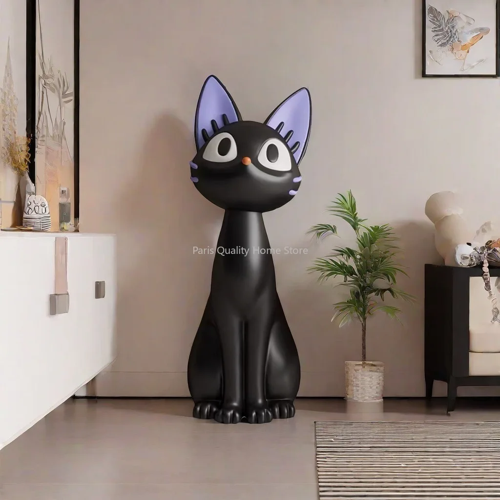 Home Decoration Black Cat Floor Ornament Sculptures & Figurines Living Room Resin Animal Statue Large Scale Art Decor