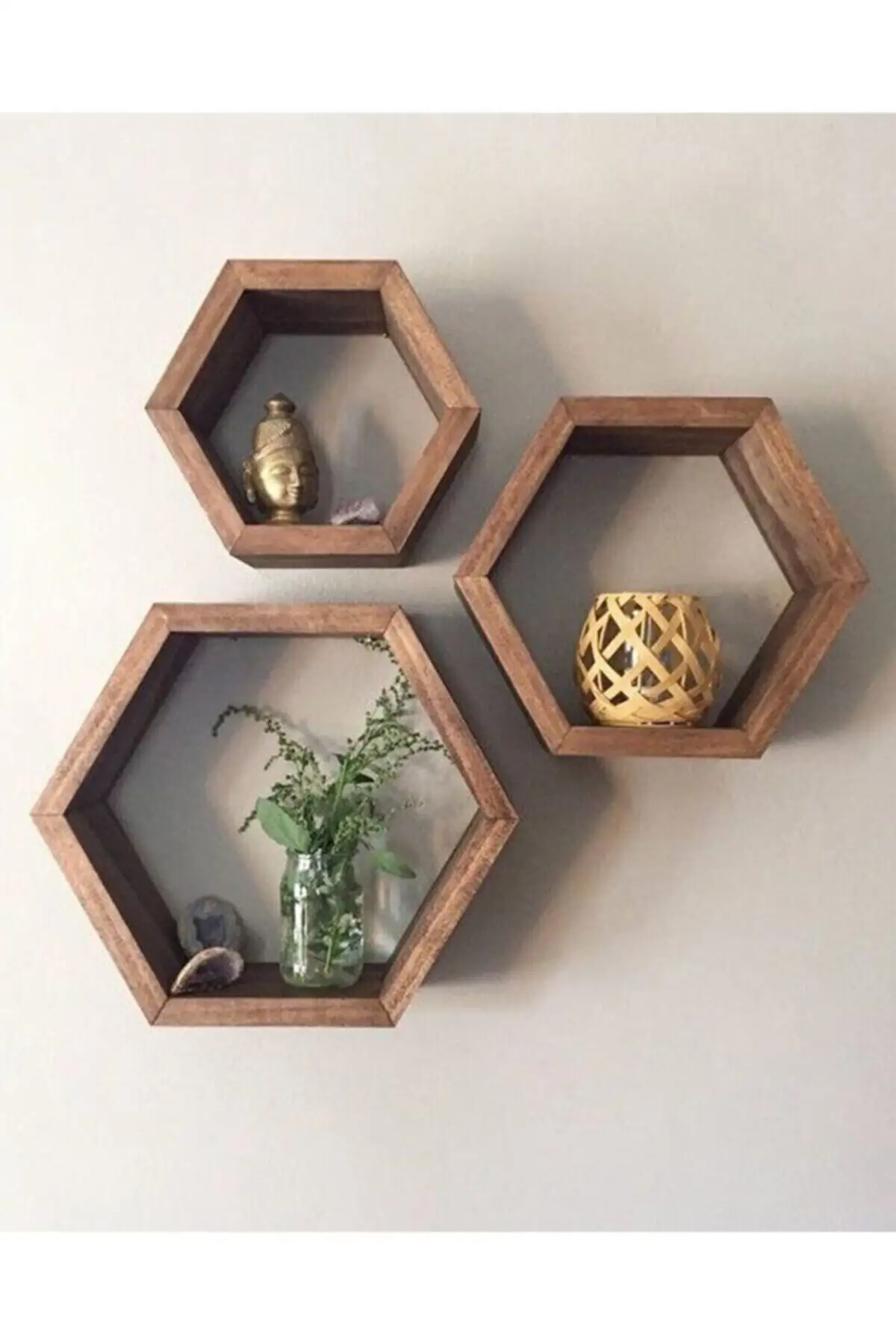 Wooden Decorative Design 3 Hexagonal Wall Shelf
