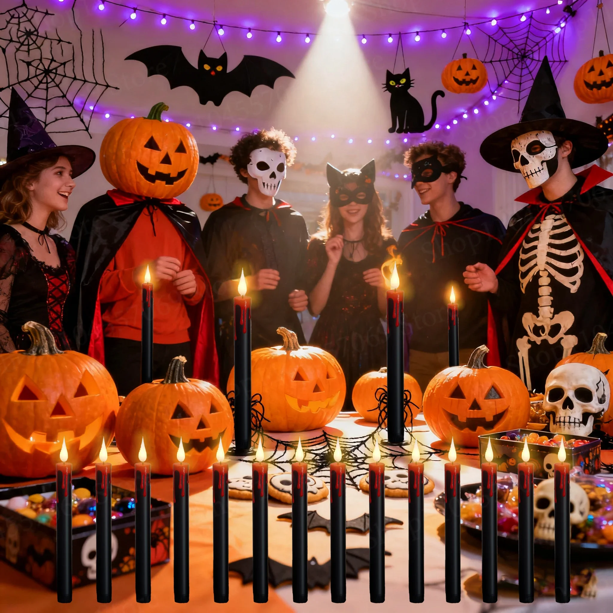 12-120pcs-flameless-led-taper-candles-with-remote-timer-wedding-artificial-candles-for-christmas-halloween-home-decor