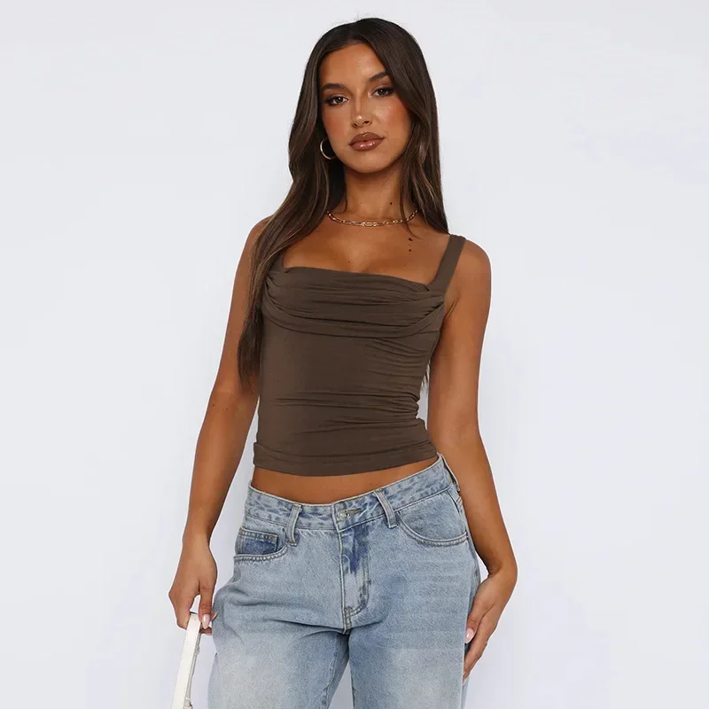 Spring/Summer Women's Street Sexy Top Solid Color Basic Strap Top Casual Versatile Slim Fit Bra Open Navel Clothes CSM15JY24010P