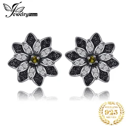 JewelryPalace Flower Natural Smoky Quartzs Black Spinel 925 Sterling Silver Stud Earrings for Women Fashion Gemstone Jewelry