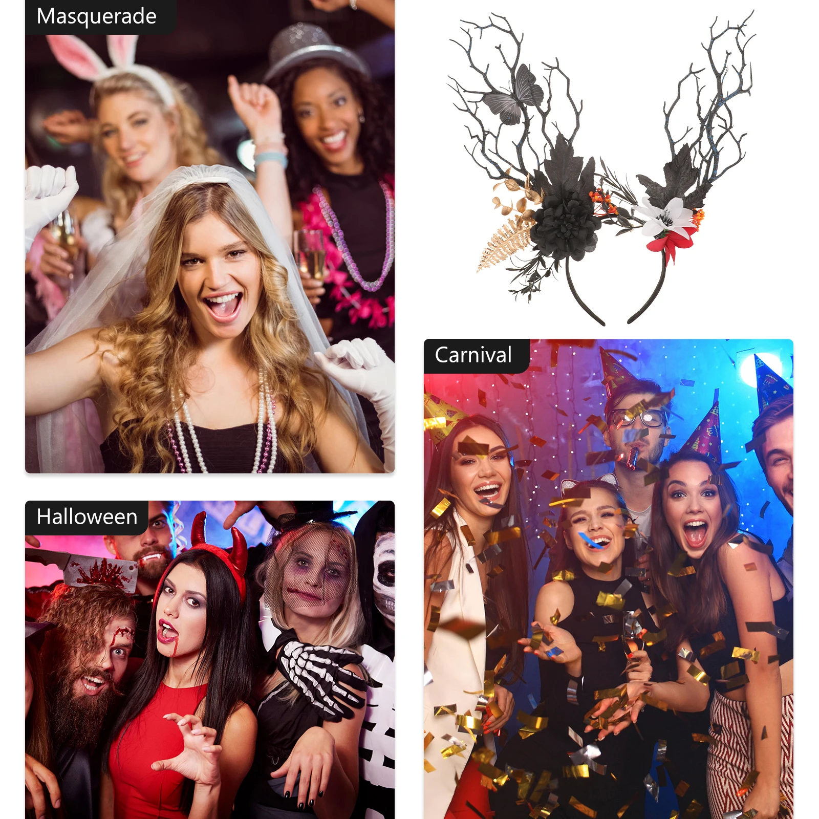 

Creative Antler Headband Black Festival Hair Decoration Party Costume Horn Cosplay Women Headdress Sturdy for Carnival