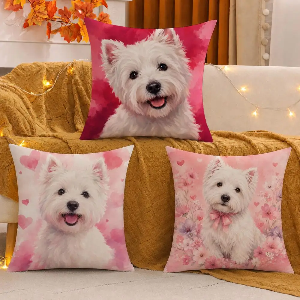 West Highland White Terrier Cushion Cover Pillow Case plush Double-sided Print Square Covers Sofa Home Cushion