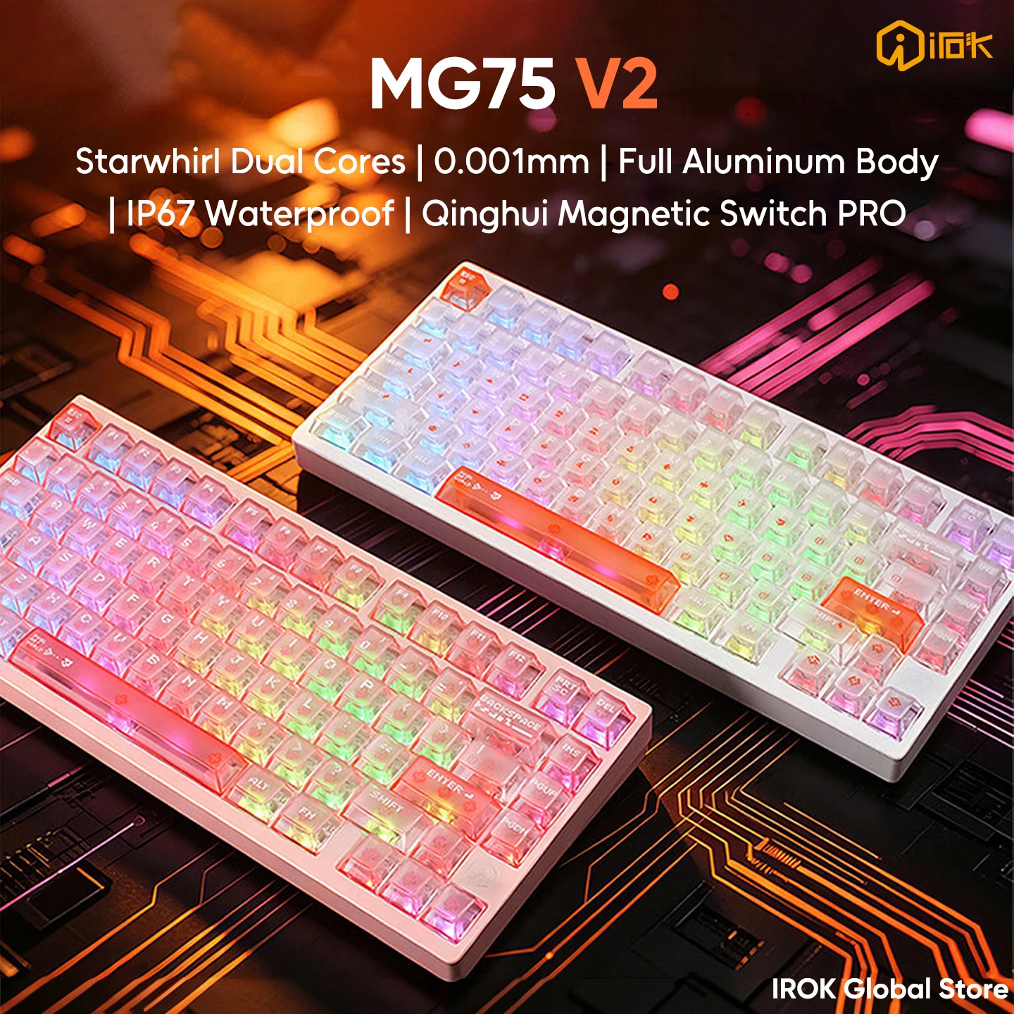IROK MG75 V2 MG75V2 Aluminum Magnetic Gaming Mechanical Keyboard 75% Layout Rapid Trigger 0.07ms 8KHz 0.001mm Gamer Keyboard