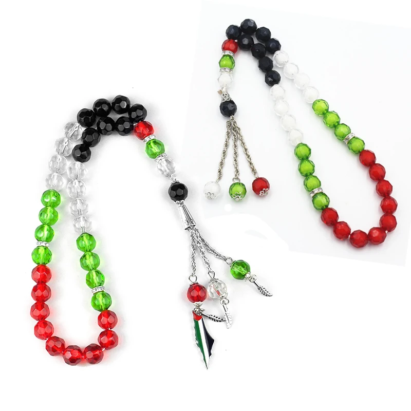 Colorful 33 Tasbih Prayer Beads Bracelet United Arab Emirates Kuwait Muslim Crystal Beads Pendant Handheld Charm Jewelry