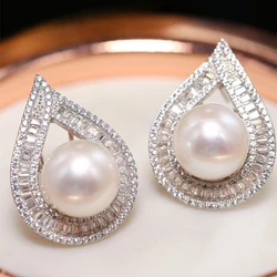 Huitan Gorgeous Pear Shape Stud Earrings Female Simulated Pearl Engagement Jewelry Luxury Delicate Bridal Wedding Accessories