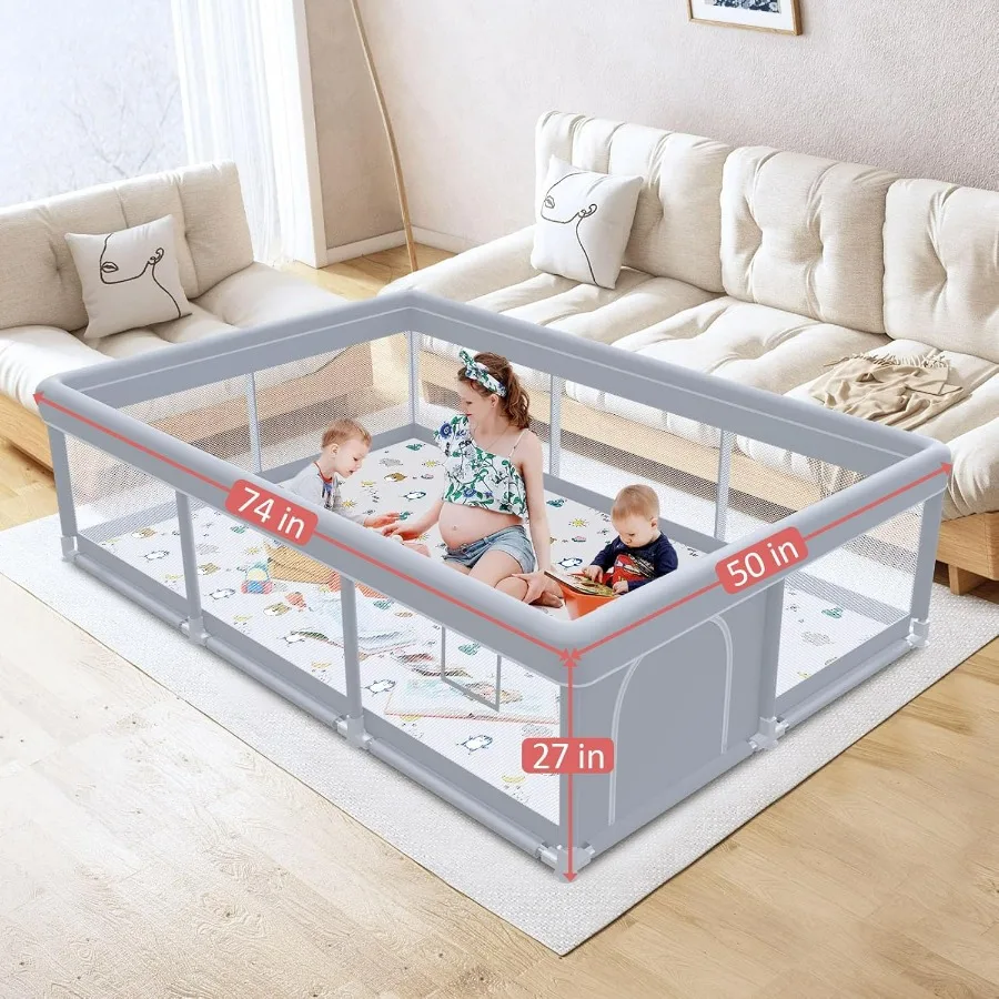 Grande box per bambini 74x50 con tappetino per uso interno ed esterno Cortile da gioco portatile per neonati e bambini piccoli con cancelli con cerniera