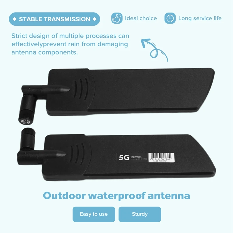 2PCS 5G/3G/4G/GSM Full Band Omni Wireless Smart Meter Router Module Gain 40DBi Antenna, Black SMA Male-DTD2