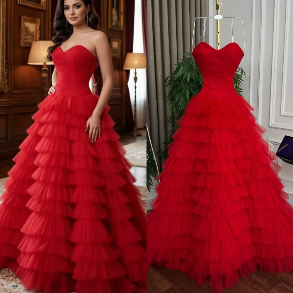 فساتين طويلة مخصصة معقدة مطابقة من التول بطبقات على شكل حرف a على شكل قلب فساتين مناسبة مخصصة مقاسات متاحة رسمية