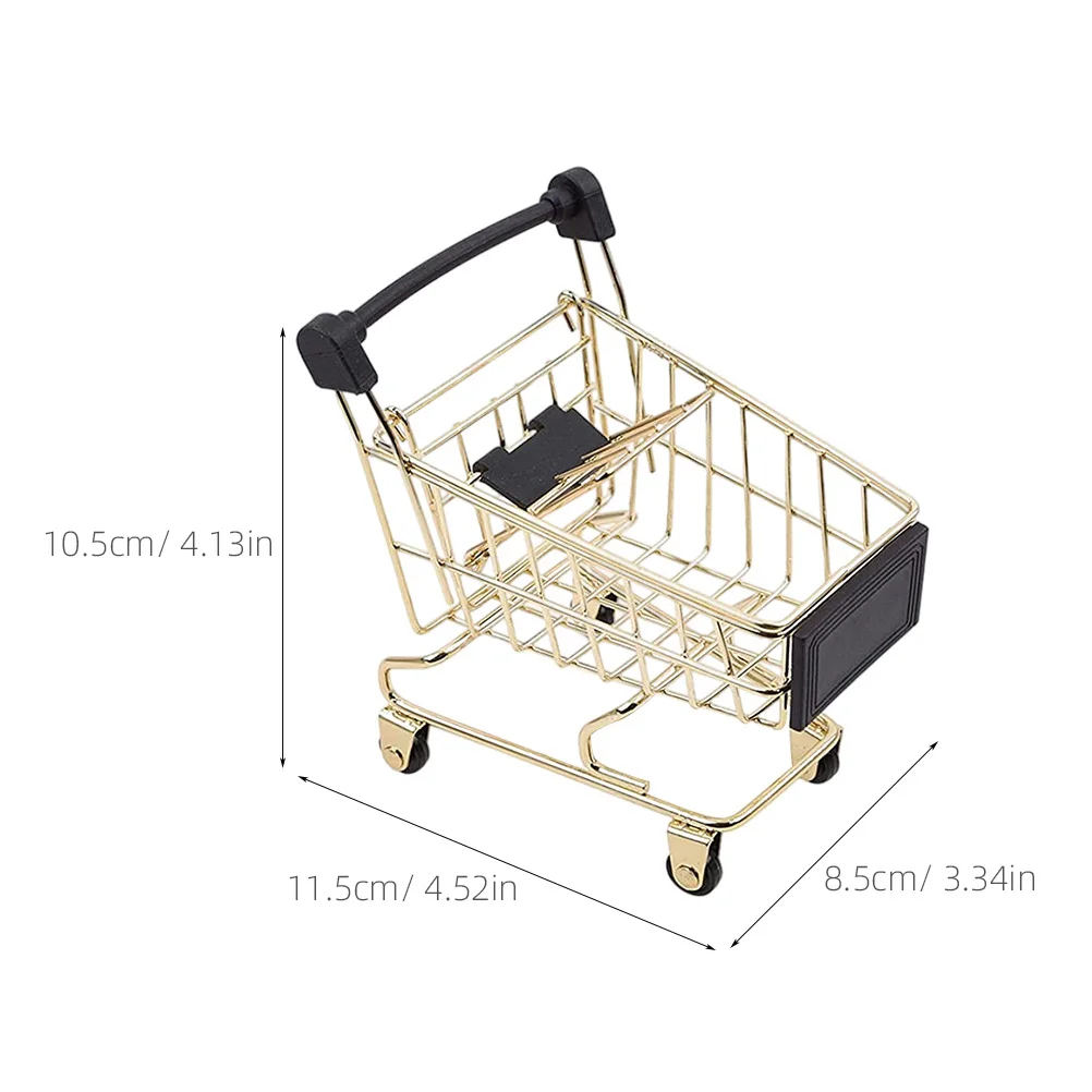 

1pc Mini Shopping Carts Golden Mini Storage Basket For Desktop Decor Home Office Organizer Storage Container Pretend Play