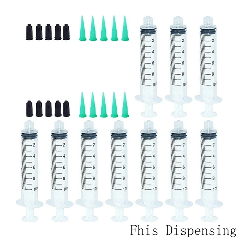 Tapered Dispensing Tips and Caps Pack of 5 10ml 10cc Manual Syringe Dispenser Kit 18G Plastic