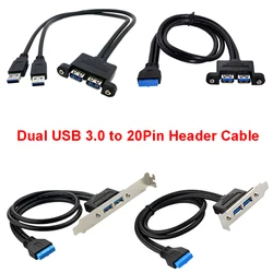 1PCS Dual USB 3.0 to 20Pin Header Cable for Desktop Computer Rear Panel Motherboard Extension Bracket 50CM