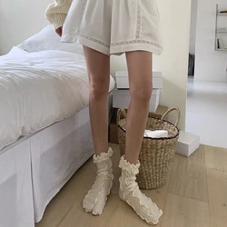 Spring Summer Fashion Cute Thin Wood Ear Edge Fluffy Yarn Woman Split Toe Socks Solid Color Two-Toed Japanese Harajuku Tabi Sox