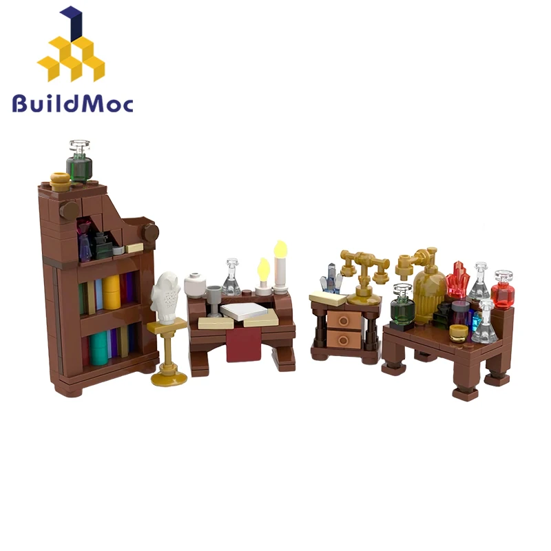 Medieval Alchemist Laboratory Building Block Kit Small Apothecary Jars Bottles Alembics Labs Workshop Brick Model Toy Kid Gift