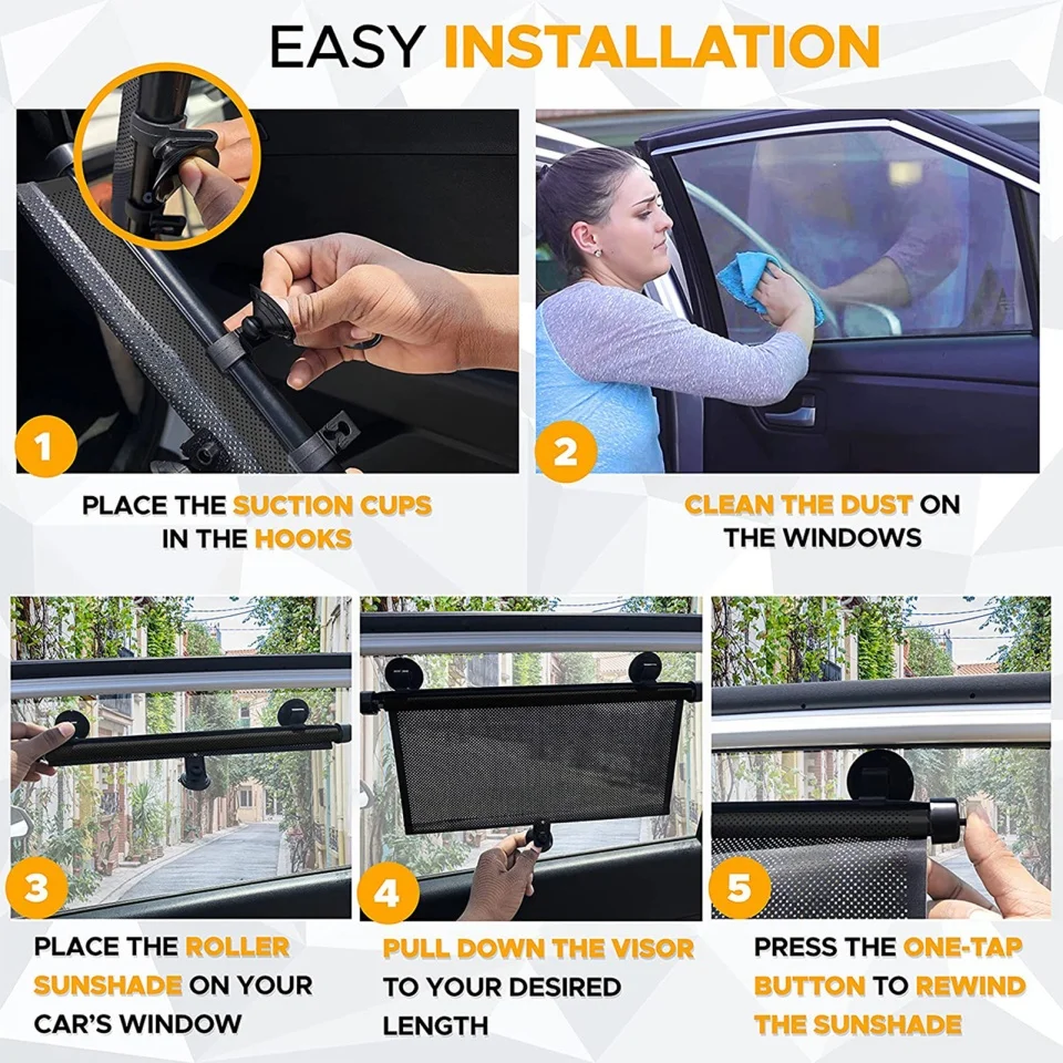 Summer Car Side Window Sun Shade Retractable Car Glass Roller Shades Blocks Harmful Sun Glare for Baby Kids Pets - view 4
