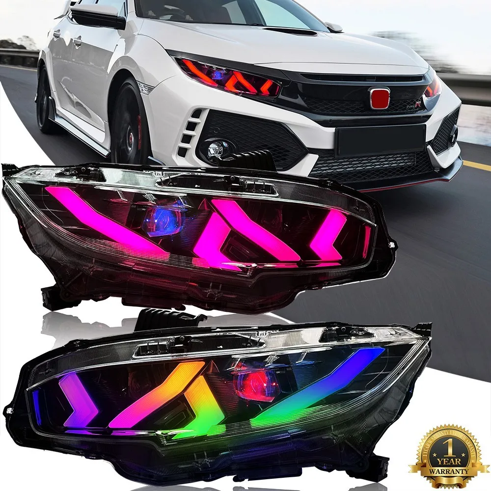 

1Pair RGB LED Headlights Assembly For Honda Civic 10th Gen 2016-2021 Head Lamps Sequential Turn Signal Front Head Lamps
