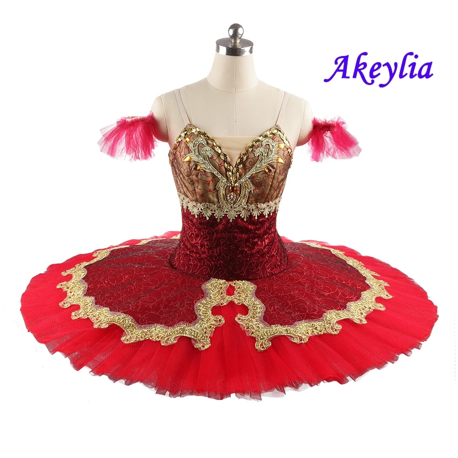 Esmeralda variation Classical Pancake Tutu professional Ballet Dress red gold handmade Adult Ballet Dress Tutu For danseuse 0207