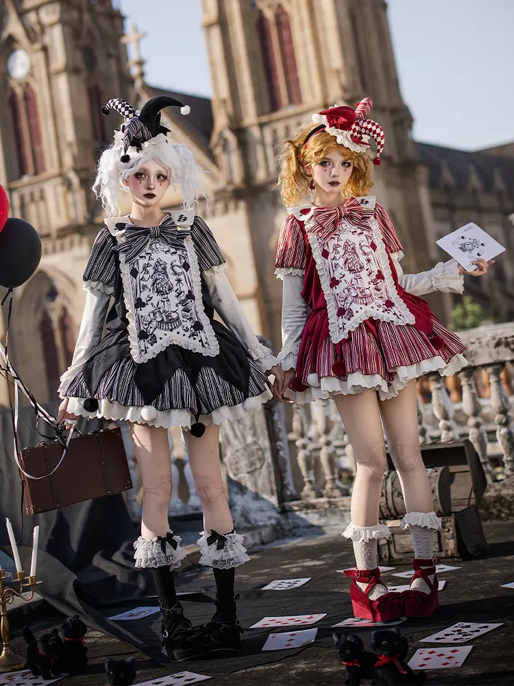 

With Puji Letter And Poem · Doll Mask Clown Op Loose Sack Dress Japanese Lolita Retro Gothic Cute Princess Dress Set