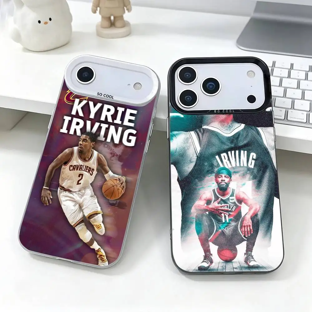 Capa de Celular Basquete K-Kyrie Irving para iPhone 17, 16, 15, 14, 13, 12, 11 Plus, Pro Max, XS, Capa Colorida Prata Funda