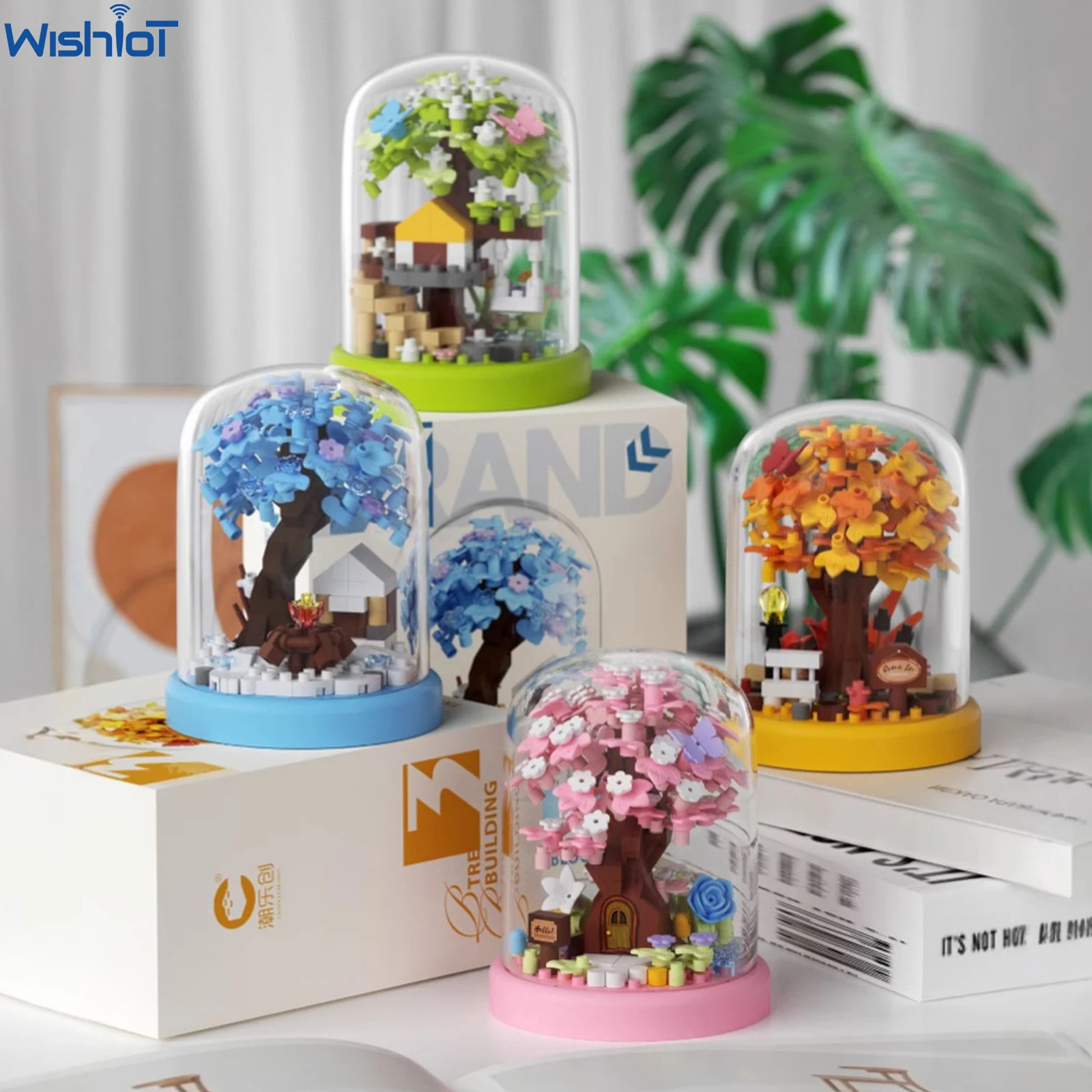 Building Blocks Potted Plants Kit Sakura Tree House Preserved Flowers Bonsai Kid Creative Puzzle Toy Girls Romotic Birthday Gift