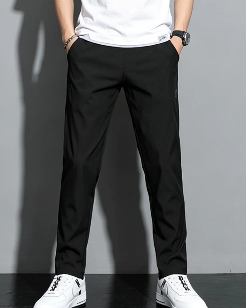 Summer Men's Quick Dry Ice Silk Sports Pants Stretch Breathable Straight Fit Casual Trousers