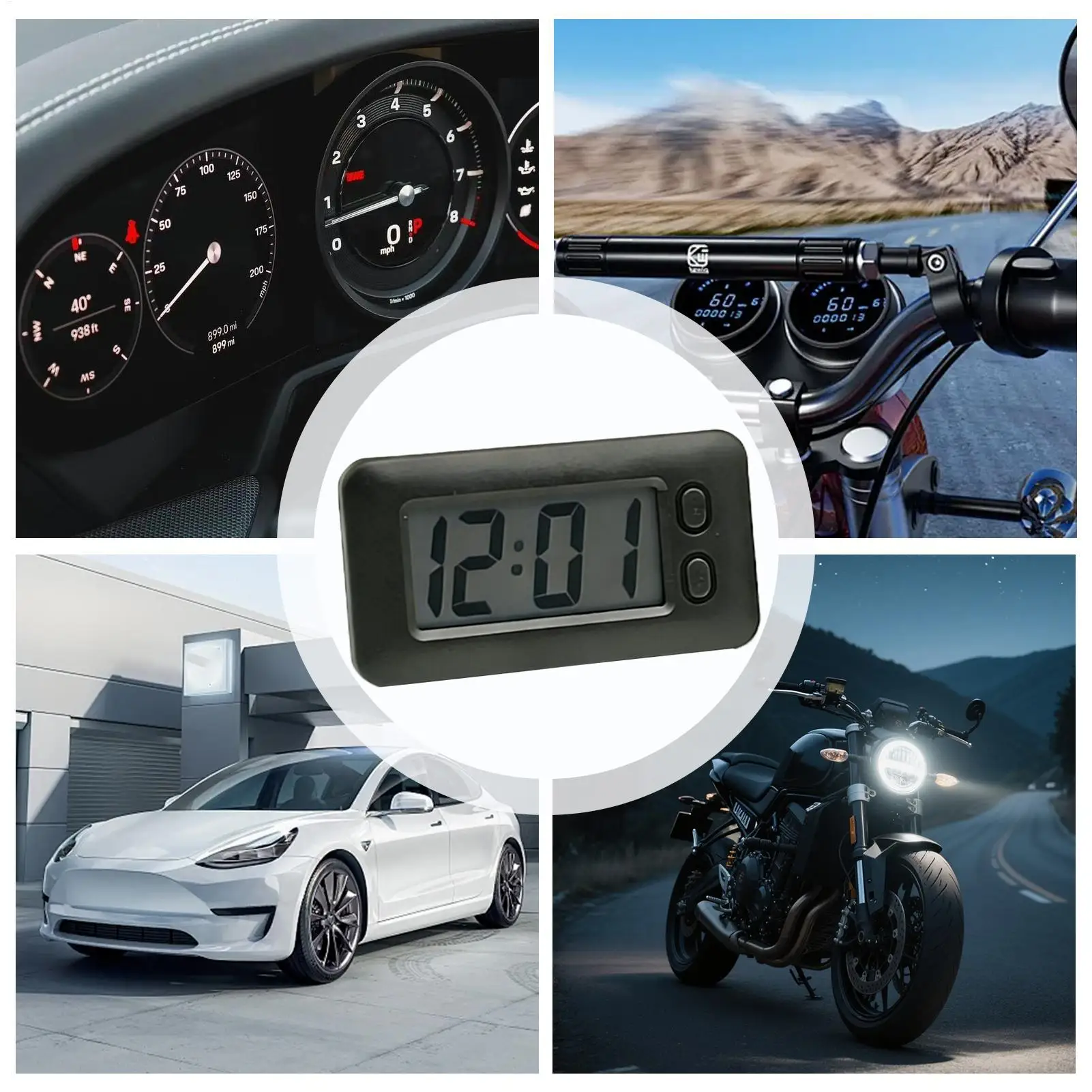 Dashboard Clock Stick On Digital Watch Small Stick On Clock For Women Men Car Motorcycle Truck Boat Bike Classroom Fridge