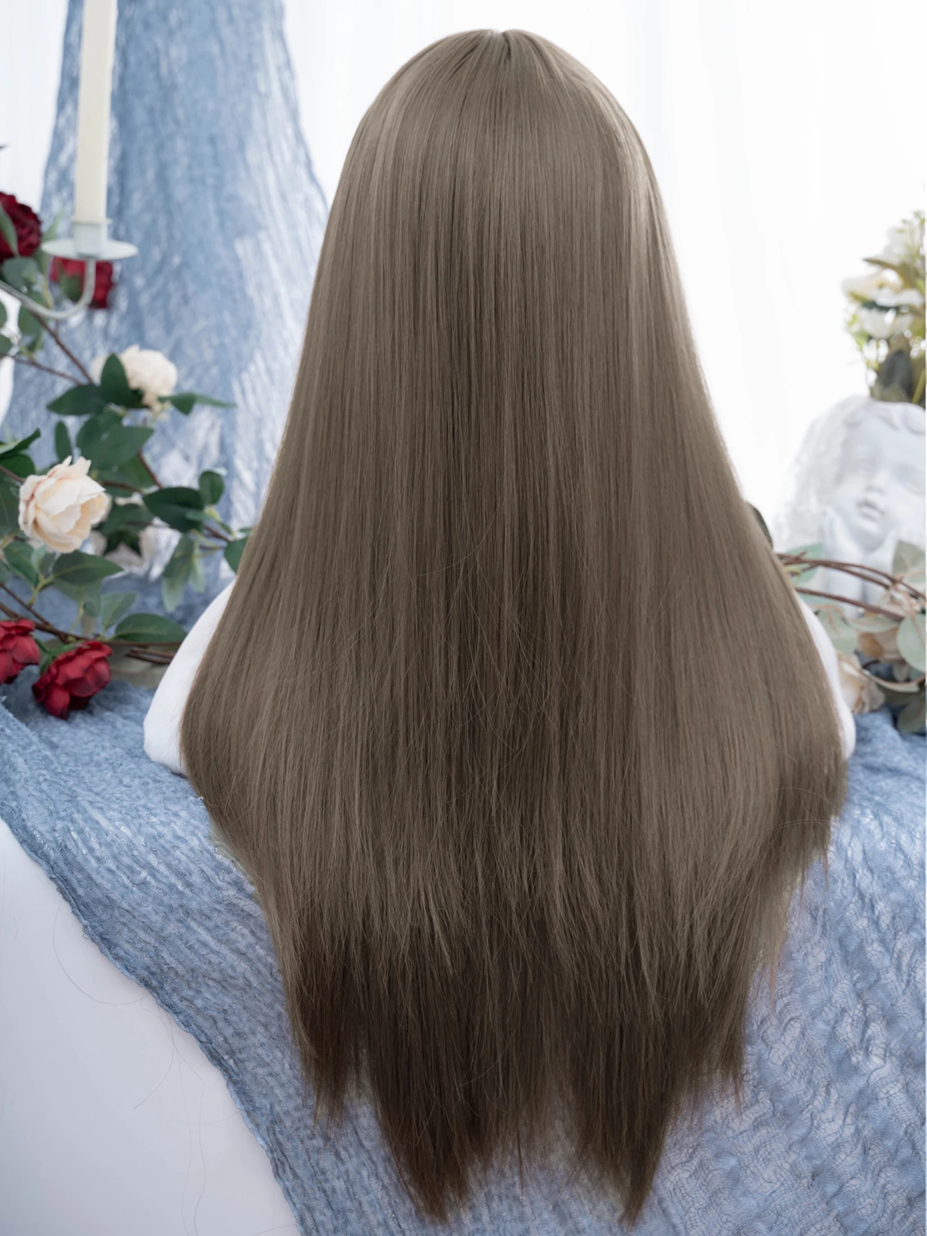 28 inch honey ash brown bang wig detail