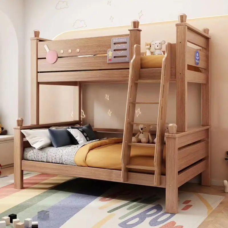 Child and Mother Beds Walnut Wood Children's All Solid Wood Top and Bottom Paved with Wood Wax Oil Double Layer High