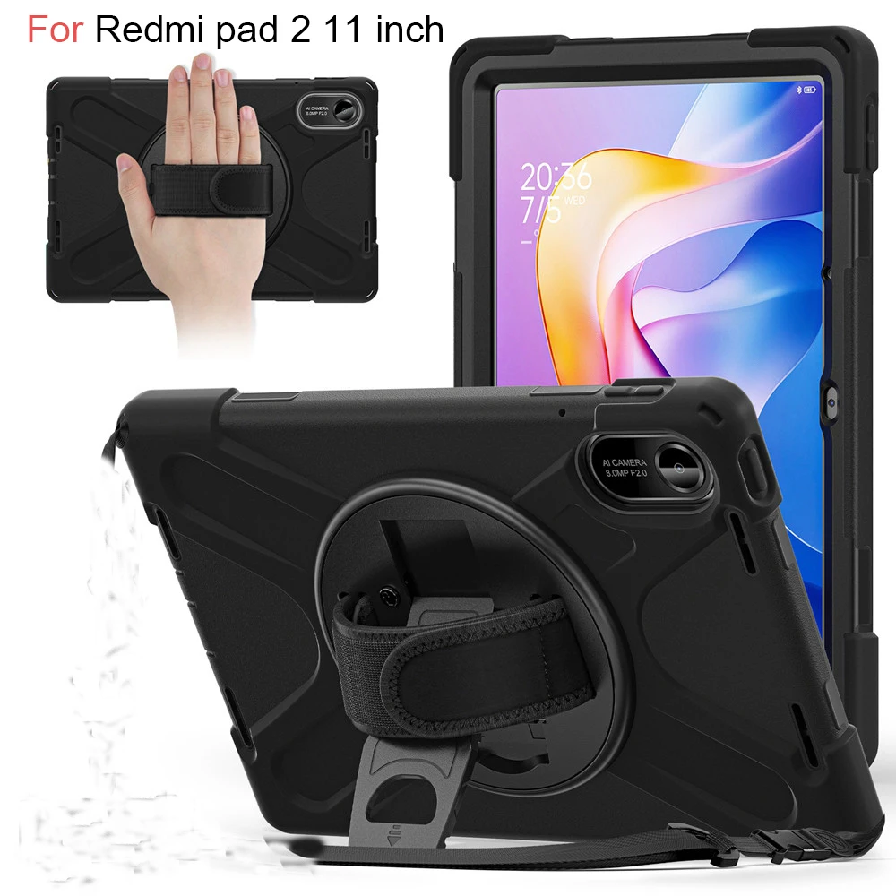 

For Xiaomi Redmi Pad 2 2025 11 inch Case Kids Safe Shockproof PC + Silicon 2 in 1 Shoulder hand Strap Stand Cover